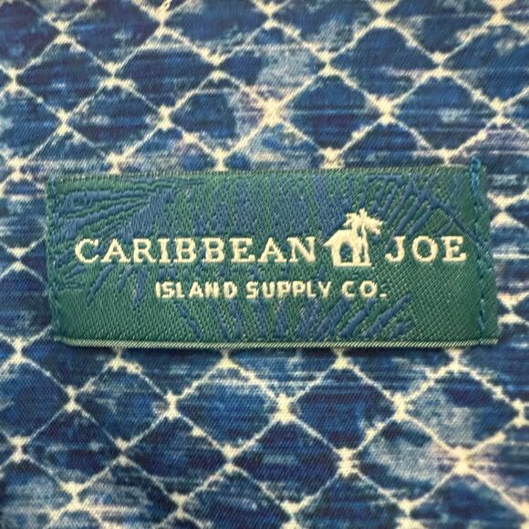 Caribbean Joe Men’s L Blue Ocean Print Short Sleeve Button Down Shirt - Picture 3 of 4